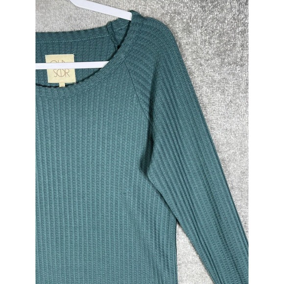 Chasor‎ Thermal Knit Button Cuff Pullover Top Womens Size Medium Teal Curved Hem - Picture 5 of 14
